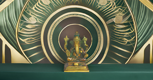 Estatua de Ganesha de latón hecha a mano de estilo moderno sentada en el trono, escultura religiosa hindú para decoración del templo Pooja - Product Image 5