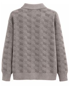 Suéter Polo de Punto Texturizado para Hombre, Manga Larga, Cuello con Botones, Informal, para Invierno, Color Gris Jaspeado, para Venta al por Mayor - Product Image 2