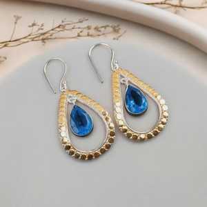 ต่างหูบลูโทแพซทำมือ ชุบทอง เงินสเตอร์ลิง ของขวัญสุดหรูสำหรับผู้หญิง ดีไซน์โบโฮ ประจำเดือนธันวาคม - Product Image 5