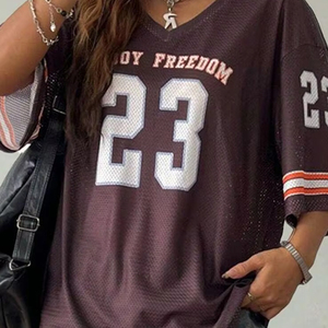 Camiseta de fútbol de talla grande para mujer, camiseta retro con estampado de cuello de pico de secado rápido, camiseta de fútbol de gran tamaño, camiseta cuadrada para hombre, cultivo de baloncesto VIKY IND - Product Image 6