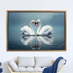 Obra de arte impresa en lienzo: diseño de pájaros románticos enamorados, lienzo con marco dorado - Product Image 1