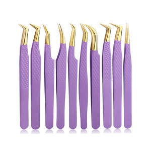 Diamond Grip Lash Tweezers for Eyelash Extension Stainless Steel Private Label Wholesale Eyelash Purple Gold Tip Tweezers Set - Product Image 2