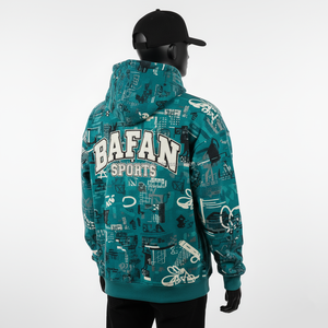 Sweat à capuche en polaire premium 350GSM, tissu brossé doux, imprimé turquoise sur toute la surface, avec broderie en chenille, logo personnalisé, sweat à capuche basique - Product Image 2