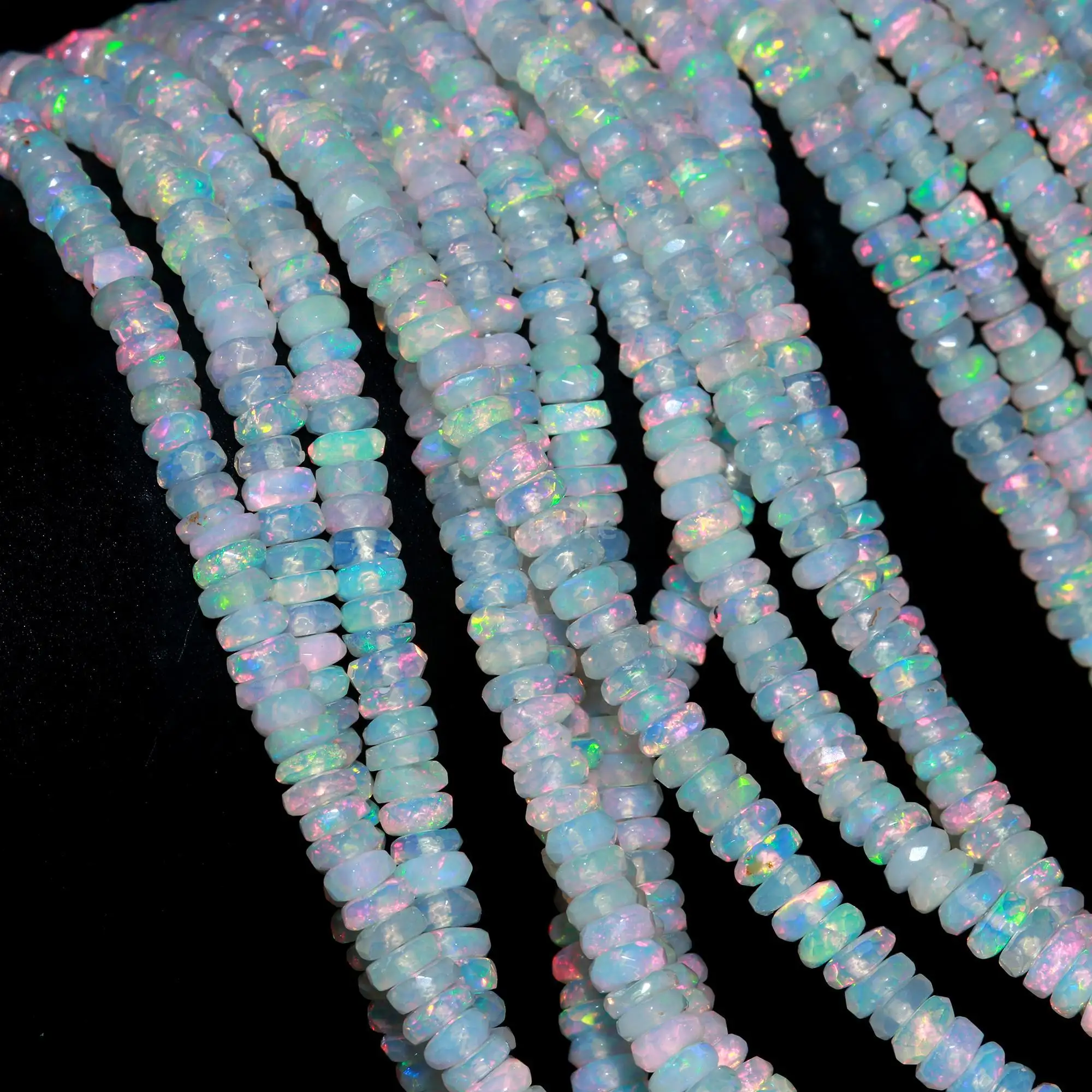 White Opal Faceted Rondelle Beads 3 - 5 mm Ethiopian Opal Wholesale White Opal Stone Beads for Jewelry Making
