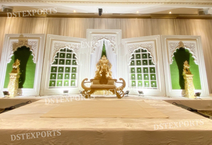Indian Traditional Mahal Theme <b>Wedding</b> Stage <b>Wedding</b> Mahal Style Fiber Stage Decoration White Theme <b>Wedding</b> Reception Stage Set - Product Image 6