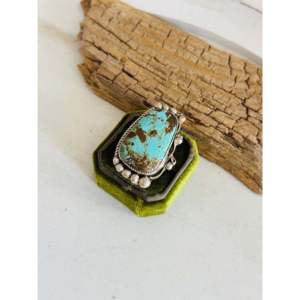 Navajo Handmade #8 Turquoise Sterling Silver <b>Adjustable</b> Gemstone <b>Ring</b> Vermeil Rhodium Geometric Statement Design Everyday Wear - Product Image 4