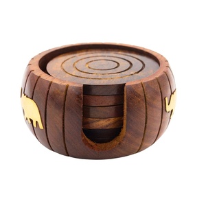 Ensemble 4/5 personnalisé pierre Nature bois lisse tasse tapis sous-verres en vrac personnalisé carré bambou support en gros Nature bois sous-verres - Product Image 5