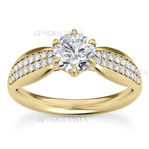 ชุดแหวนโซลิแทร์ประดับเพชร10K 14K 18K ประดับเพชรเม็ดเดี่ยวสีทองสำหรับการหมั้นและวงแหวนแต่งงาน - Product Image 1