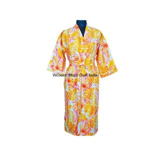 Robe longue en coton pur indien 100% imprimé Kantha, robe de chambre bohème maxi longue, kimono, vêtements de nuit à prix de gros en provenance d'Inde - Product Image 3