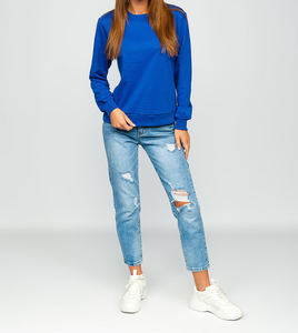 Solid plain blue color sweatshirt skinny fit size high quality fashion customized logo long sleeve sweatshirt - Product Image 2