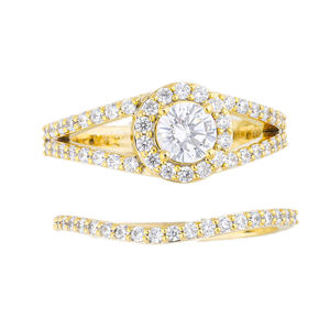 ชุดแหวนสองชิ้นสีทอง14K พร้อมเพชรธรรมชาติ1.2CTW กลมและดีไซน์แบบก้านแยกสำหรับหมั้นในโอกาสที่สง่างาม - Product Image 1