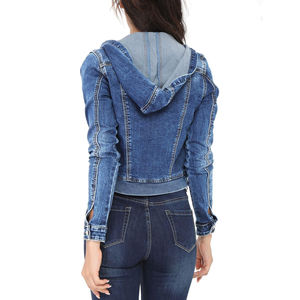 Veste en jean courte pour femme, prix de gros 2025, vêtement décontracté, doublure en laine, bleu, veste en jean longue, tissu imprimé en coton - Product Image 5