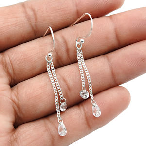 Precio al por mayor de alta calidad, Pendientes colgantes de lujo de Zirconia cúbica blanca de Plata de Ley 925 para mujer y niña, joyería hecha a mano - Product Image 1