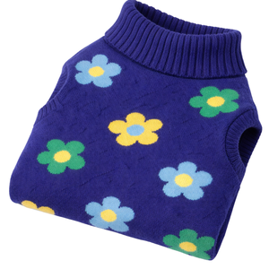 Suéter de punto para perro con diseño floral, azul, verde, amarillo, cálido para invierno, jersey suave de punto para mascotas, ropa cómoda para perros - Product Image 6