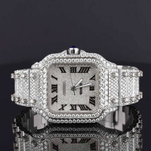 Reloj de Diamantes Cultivados en Laboratorio con Movimiento Japonés, Reloj Automático de Acero Inoxidable de Lujo, Cuadrado, Resistente al Agua, con Incrustaciones de Diamantes - Product Image 5