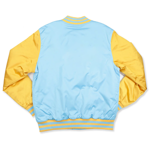 Chaqueta Bomber de Béisbol Varsity Azul y Blanca de la Universidad del Sur, Clásica, Bicolor, Satinada, Unisex, para Fans - Product Image 4