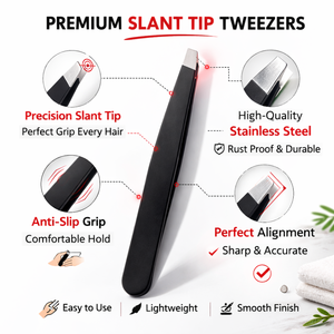 Pince à épiler professionnelle de qualité supérieure en acier inoxydable noir, antistatique, durable, écologique, à pointe inclinée, pour sourcils et poils de précision - Product Image 6