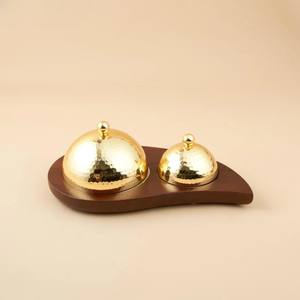 Juego de tres cuencos de fecha árabe de Metal con Base de madera en estilo de Oriente Medio Khajoor ollas para vajilla de cocina cuencos de fecha de Chocolate - Product Image 6