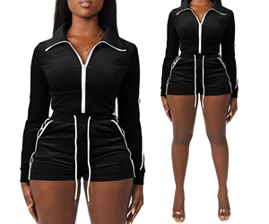 Spring <b>Lounge</b> Wear 2025 Custom Logo Rhinestone Crop Velour Two Piece Tracksuit Zip up Sweatshirt <b>Shorts</b> Set Velvet Womens Sets - Product Image 2