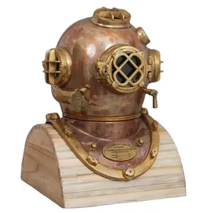 NAUTICAL DIVERS DIVING HELMET WITH WOODEN BASE Antique HELMET ROUND SHAPE IN CUSTOMIZED LOGO