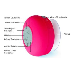 มินิกันน้ำ IPX6 สำหรับลำโพงบลูทูธในห้องอาบน้ำพร้อมไฟ LED และไมโครโฟน-สีชมพู - Product Image 4