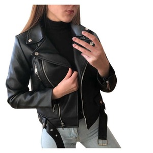 Genuine New Fashion <b>Women</b> Girls Leather Jacket Spring Autumn Long Sleeve Casual Slim Solid Color Zipper Casual Jacket for Sale - Product Image 1
