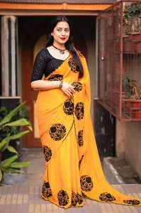 Dernier Designer Satin Soie Noir Séquence Travail Saree Par Fab Zone - Product Image 4