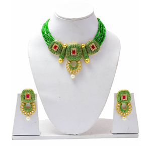 Green Vintage Bridal <b>Necklace</b> <b>Set</b> with Zircon <b>Pearl</b> Diamond 18K Gold Plated for Wedding or Gift - Product Image 4