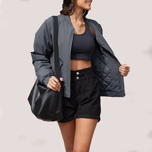 Chaqueta de Mujer Cálida, Estilo Bomber, Sensación de Lujo, Transpirable, para Exteriores, Estilo Sólido, Manga Larga, con Bolsillos Delanteros - Product Image 1