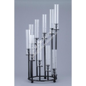 Bougeoirs en métal aluminium, support de bougie, candélabre, finition nickel, accessoires de décoration de table faits à la main - Product Image 1