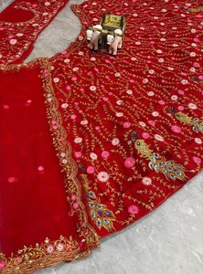 Premium yumuşak <span class=keywords><strong>Net</strong></span> nakış çalışması Lengha Choli Dupatta elbiseler - Product Image 6