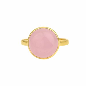 RJR00164 Bague en argent sterling 925 plaqué or de 12mm pour femme Quartz rose naturel avec pierres précieuses et lunette simple pour les mariages - Product Image 5