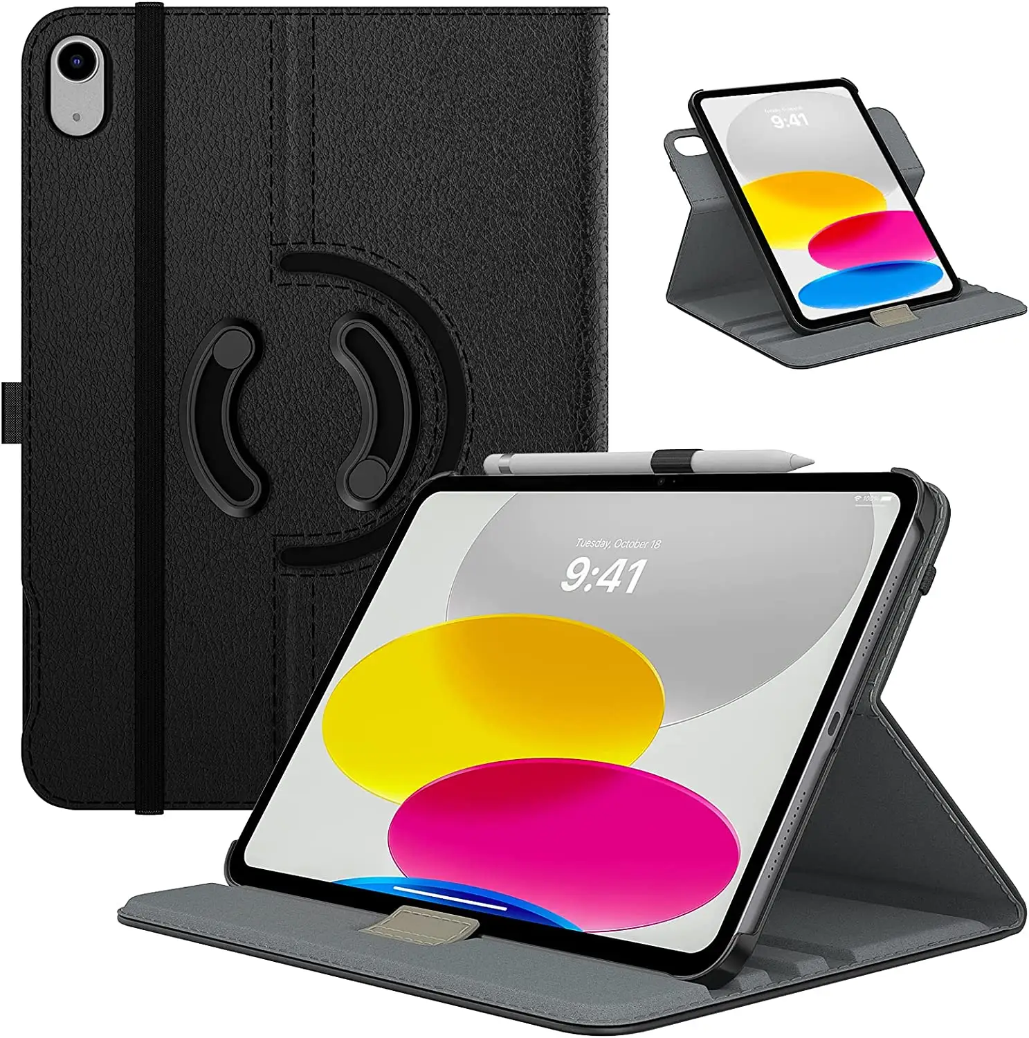 TiMOVO 90 Degree Rotating Smart Stand Cover Case for iPad 10th Gen 2022 10.9 inch Protective Leather Cover with Stylus Loop