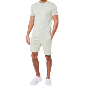 Offre Spéciale couleur unie été hommes survêtement court en gros t-shirts jeunes et adultes mode casual hommes ensembles d'été - Product Image 5