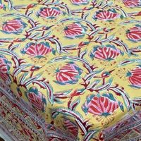 Nappe de couverture de Table indienne 100% coton de luxe bloc de main écologique imprimé élégant Floral jaune rose Design pour la maison