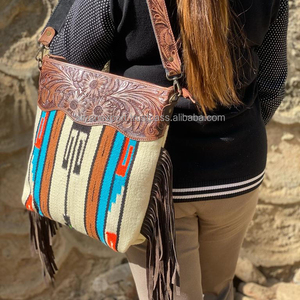 New Unique Design Hand Tooled Fringe Handbags Multi Color Aztec Saddle <b>Blanket</b> Sling Bags Bohemian Stylish Bags for Women's - Product Image 6
