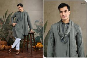 Maruti Fashion Men's Traditional <b>Silk</b> Knee-Length <b>Kurta</b> Dupatta Special Collection Weddings Featuring Real Mirror Work Indian - Product Image 3