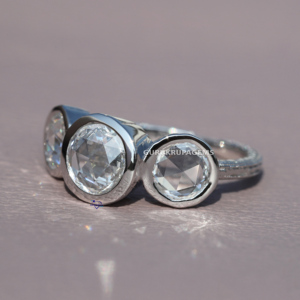 Trendy 14K oro blanco 1,00 CT Rose Cut Lab creado diamante solitario anillo de compromiso para mujeres clásico para bodas fiestas - Product Image 3