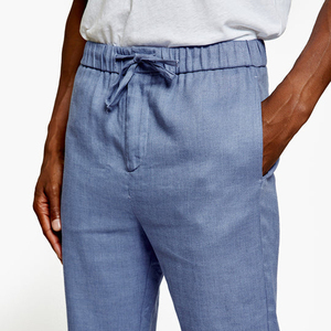 Customized <b>Men's</b> <b>Casual</b> Cotton <b>Linen</b> <b>Trousers</b> Slim Straight Pattern Elasticated Waist Solid Colors Lightweight Customizable Size - Product Image 2