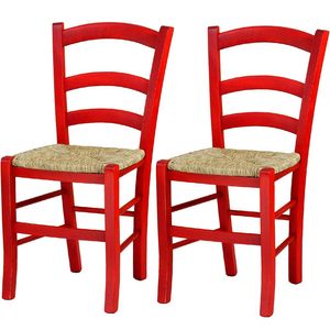 Sedie in legno massello in 2 paglierino rosso 43x42x86 cm per uso cucina casa o ristorante - Product Image 4