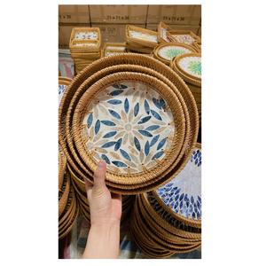 Bandeja de servicio de mimbre ecológica de diseño moderno personalizable, madera natural con forma de tamaño de tendencia para uso en restaurantes de hotel en casa - Product Image 4