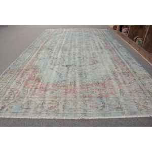 พรมตุรกีวินเทจ5x8.6ft พื้นที่ขนาดใหญ่สีน้ำเงินสีชมพูการออกแบบการเย็บปะติดปะต่อกันวัสดุผ้าขนสัตว์น้ำยางสำหรับวัยรุ่นรูปสี่เหลี่ยมผืนผ้า - Product Image 2