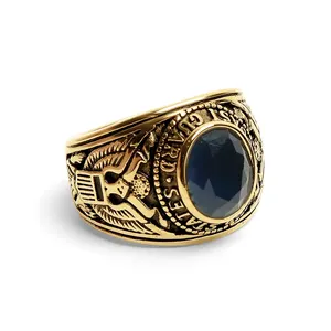 Venta al por mayor de joyas de oro de grado superior de la Guardia Costera DE LOS Estados Unidos Centro Azul anillo de acero inoxidable joyería para hombre Venta caliente