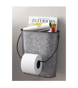 Galvanized Tin Wall Mounted Toilet Paper Holder Bathroom Accessories Tissue Toilet Paper Roll Holder With Magazine Rack