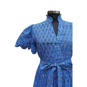 Vestidos Midi de Algodón con Estampado Floral Hechos a Mano para Mujer, Cuello en V, Estilo Bohemio Vintage Moderno, Ajuste Natural, Tirantes Personalizables, Lavables - Product Image 3