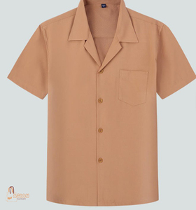 Chemise pour homme en coton mélangé, col cubain vintage de haute qualité, respirante, teinte unie, tissu sergé, manches courtes, décontractée - Product Image 2
