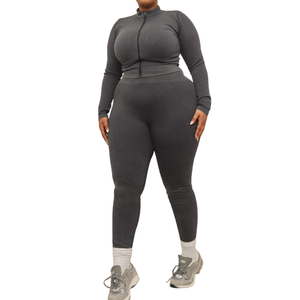 Ensemble de yoga côtelé grande taille avec tissu côtelé extensible taille haute, tenue de sport active, entraînement en salle de sport, vêtements de sport pour femmes - Product Image 1