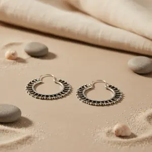 Boucles d'oreilles créoles en argent 925 plaqué rhodium, taille princesse, pour femmes, tendance, religieuses, à porter au quotidien - Product Image 2