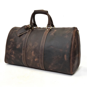 Genuine Leather Foldable Portable Weekender <b>Duffel</b> <b>Bag</b> with Zipper Closure Large Capacity and Detachable Strap for Travel - Product Image 2