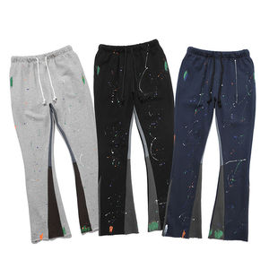 กางเกงวอร์มขาบานสไตล์สตรีทผู้ชายพิมพ์โลโก้ได้ตามต้องการกางเกงเอวยางยืดลำลองมีสีกราฟิกแบบสาดแสงซ้อนกันทำจากผ้าที่ทนทาน - Product Image 1